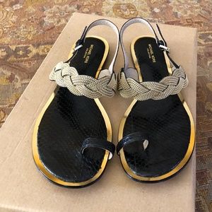 Michael Kors Black and Gold Leather Sandals